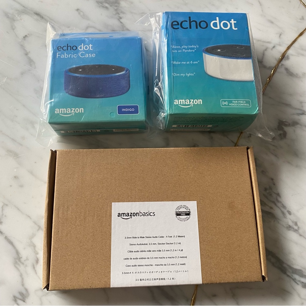 Amazon 2nd Gen Echo Dot with Fabric Case and Amazon Basics Cable